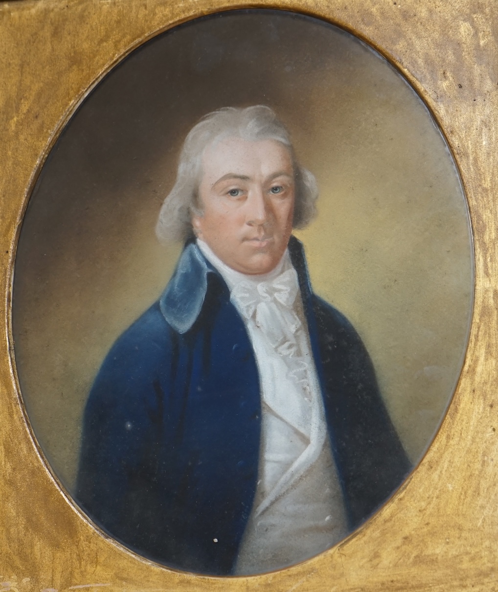 Early 19th century, English School, oval pastel, Portrait of Latham Blacker, Major of the 63rd, inscribed in ink verso, 26 x 21cm. Condition - fair to good